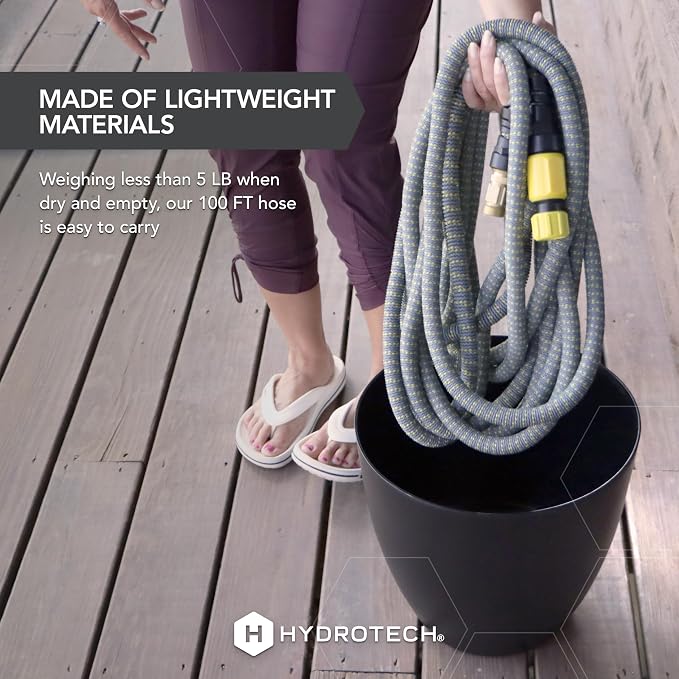 HydroTech 100 ft Expandable Burst-Proof Garden Hose, 5/8 in Diameter | Patented Force Control Technology delivers lightweight, kink-free flexibility, compact storage and dependable durability.