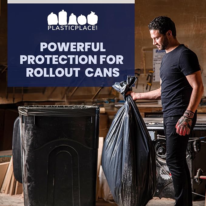 Plasticplace - W65LDBTL2RL 64-65 Gallon Trash Can Liners for Toter │ 2.0 Mil │ Black Heavy Duty Garbage Bags │ Rolls │ 49” x 59” (50 Count)