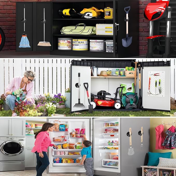 ULIBERMAGNET Magnetic Mop Broom Holder,Heavy Duty Movable Magnetic Broom Holder Rack,Anti-slip Wall Mounted Utility Storage Mop Shovel Hanger for Garage, Kitchen, Laundry, Garden(8 Pack/Black)