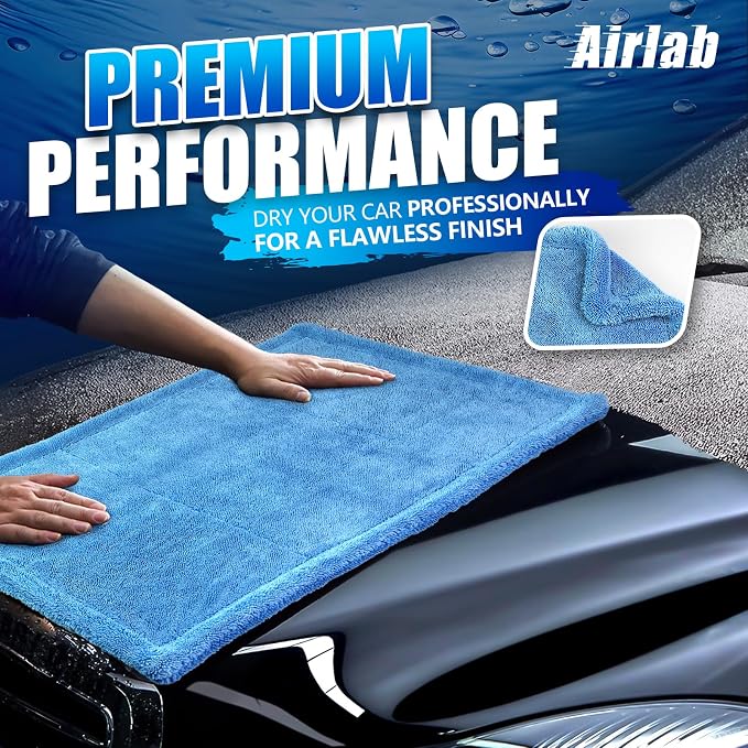 Airlab Microfiber Towels Cars Wash Drying Cleaning Cloth, Light Blue | Thick Plush Auto Detailing Super Absorbent for Interior & Exterior Lint Free, Streak Free, 24 x 16 Inch, Pack of 1