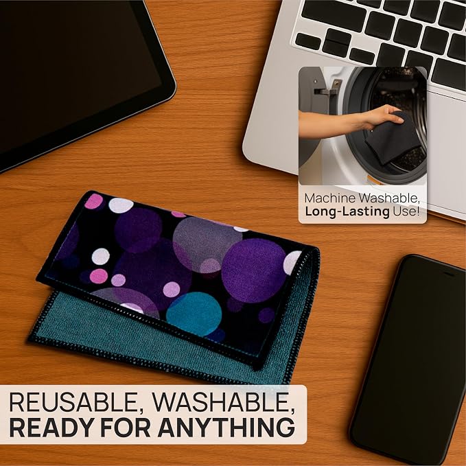 Quick Cloth Microfiber Glasses Cleaning Cloths — 5"x7" 2 Pack with | Storage Case, Double-Sided Lens Cleaner for Eyeglasses, Sunglasses, Camera & Phone Screens (Bubbles, by Microfiber Wholesale)