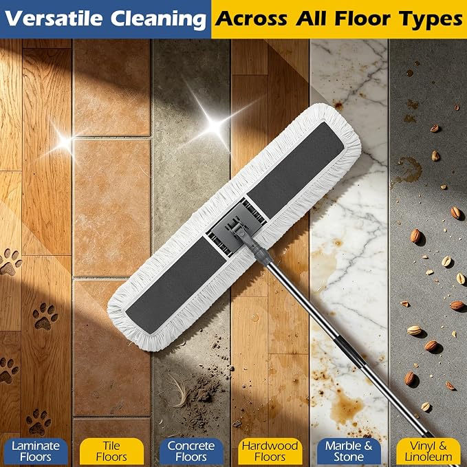 40" Commercial Dust Mop for Floor Cleaning, Heavy Duty Industrial Mop | Large Flat Mop with 64“ Long Handle, Push Mop with 2 Mops Pads, for Hardwood, Tile, Gym, Office, Mall, Warehouse