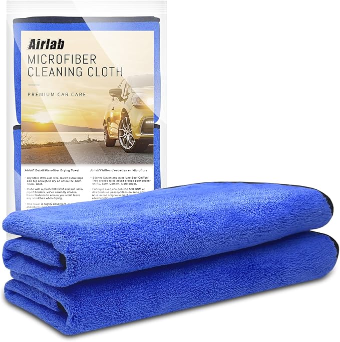 Airlab Microfiber Towels Cars Wash Drying Cleaning Cloth, Grey & Blue | Thick Plush Auto Detailing Super Absorbent for Interior & Exterior Lint Free, Streak Free, 35 x 24 Inch, Pack of 2