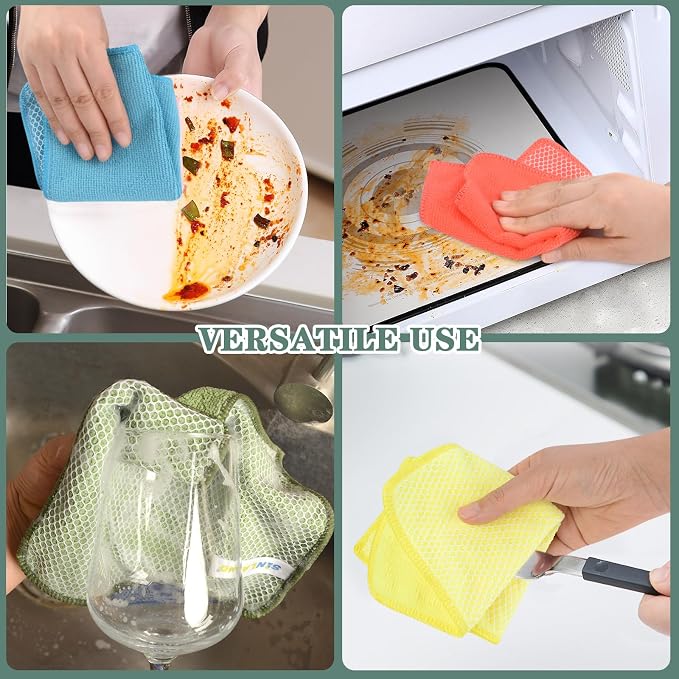 Dish Cloth for Washing Dishes Kitchen Washcloth Cleaning Cloth | 7.87x7.87inch 20pack Kitchen Towels Rags, Microfiber Cleaning Cloths, Wash Cloths with Poly Scour Side, Wholesale, Assorted