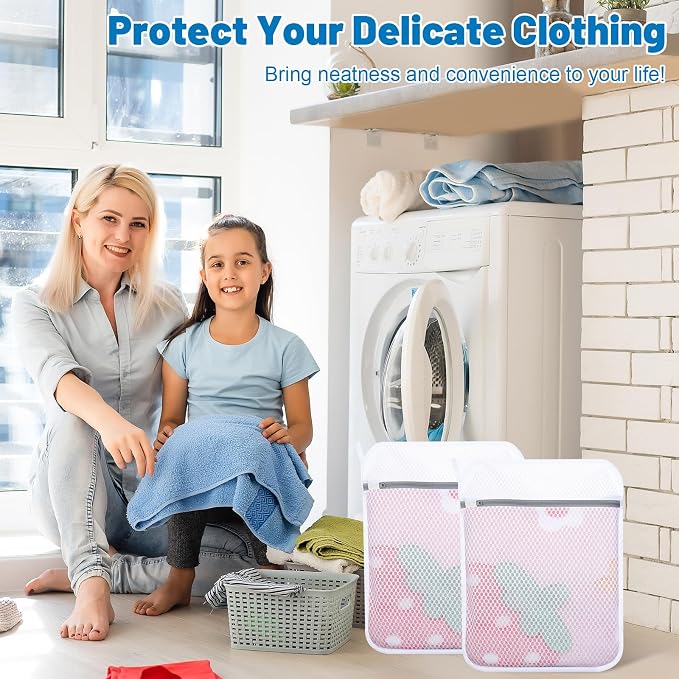 4-Pack Durable Honeycomb Mesh Laundry Bags for Delicates, 12 x 16 Inches | 120gsm Honeycomb Mesh, Sturdy Zipper, Protect Delicates, Reusable, Washer & Dryer Safe, For College, Dorm, Home and Travel