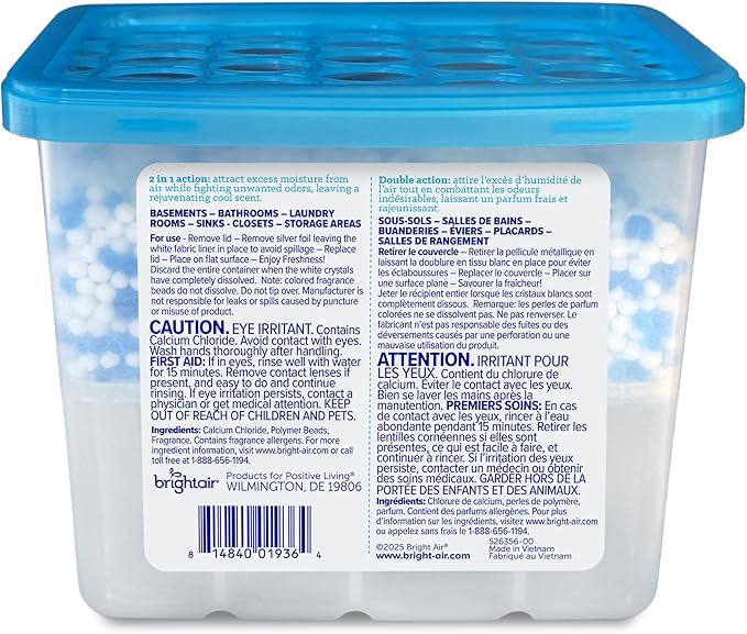 Bright Air, Cool & Clean, 2-in-1 Moisture Absorber & Odor Eliminator, Case of 4, Lasts up to 60 Days Each