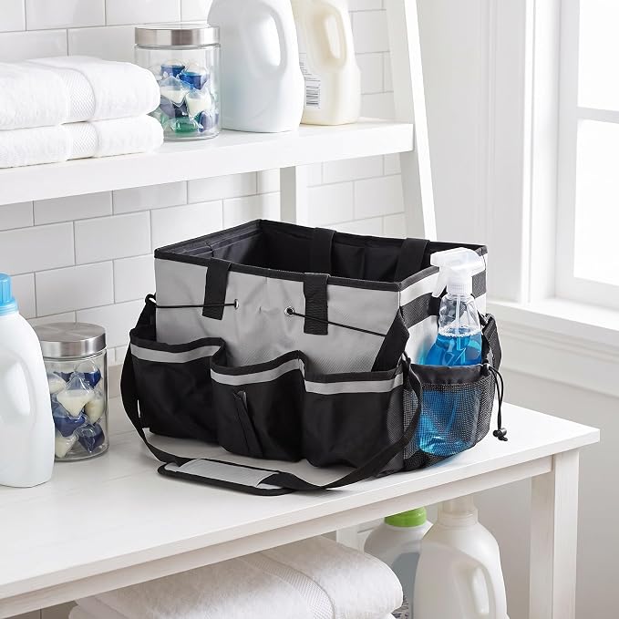 Portable Household Cleaning Tote Bag with Handle and Shoulder Strap, Oxford Cloth Material, Detachable Divider Organizer, Large Capacity and Water Resistant for Hotels and Homes