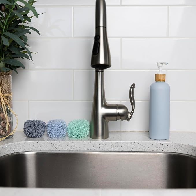 Fox Run Mesh Dish Scrubber Set, 3 Multicolor Polyester Kitchen Cleaners | Easily Clean Plates, Pots & Glasses | Dish Sponges For Nonstick Pans | Kitchen Cleaning | Reusable Kitchen Scrub Sponge Set