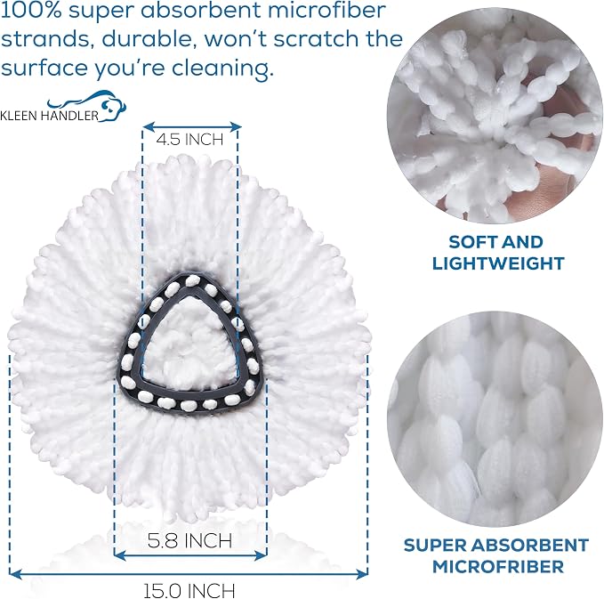 KLEEN HANDLER Microfiber Spin Mop Head Replacement, White 24 Pack | Compatible with O-Cedar EasyWring Tank 1 System, Highly Absorbent Machine Washable Mop Refill Household Cleaning Supplies