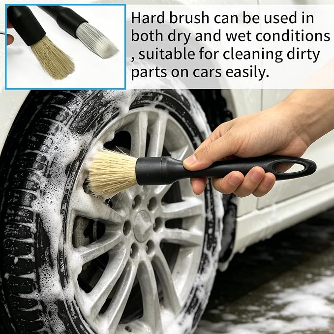5 PCS Car Detailing Brush Set-Car Interior & Exterior Soft Boars Bristle Cleaning Brushes,Dusting Cleaning Supplies for Auto Detailing, Dashboard, Vents, Wheels,Tires,Leather Seat