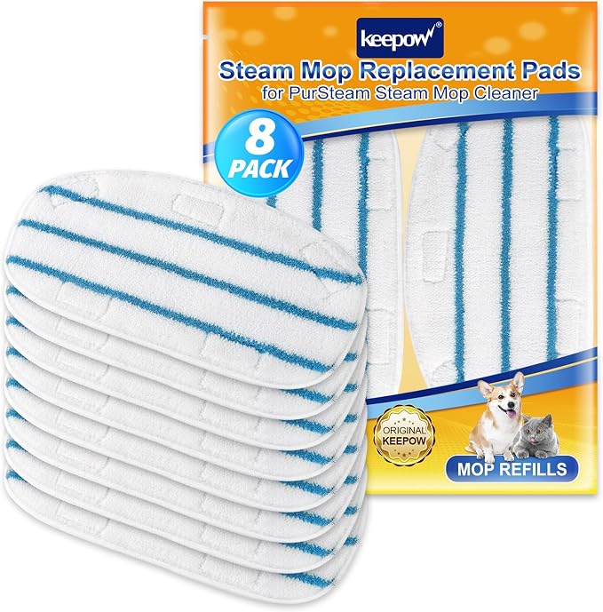 KEEPOW Steam Mop Pads Compatible with PurSteam ThermaPro 10-in-1 Steam Mop and ThermaPro 211 Steam Cleaner, Reusable Pur Steam Mop Replacement Pads for Multi-Surface Floor Cleaner (8 Pack) | Reusable Replacement Steam Mop Pads Compatible for ThermaPro ...