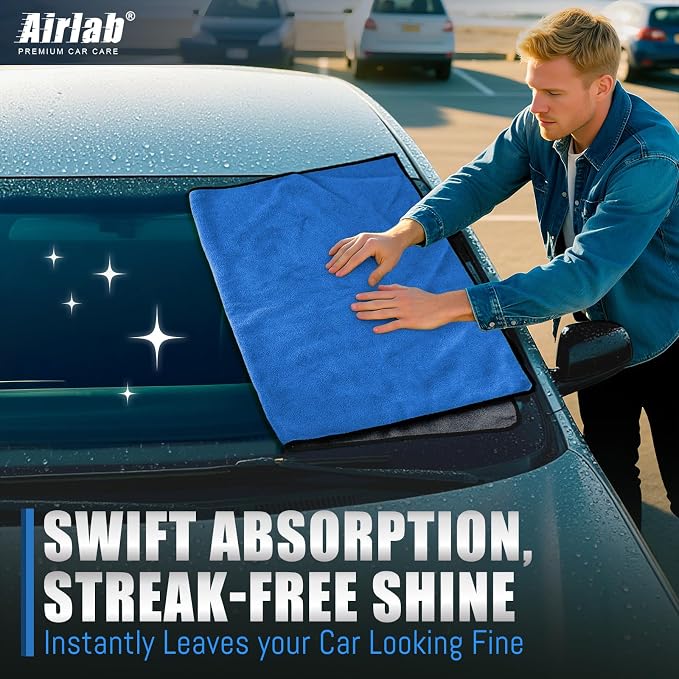 Airlab Microfiber Towels Cars Wash Drying Cleaning Cloth, Navy Blue & Grey | Thick Plush Auto Detailing Super Absorbent for Interior & Exterior Lint Free, Streak Free, 35 x 24 Inch, Pack of 1