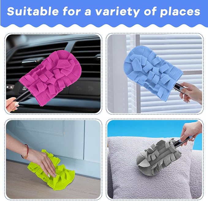 Zubebe 6 Pcs Reusable Duster Refills Fleece,Elegant Color | Soft Polyester Fiber Flat Duster Refill Multi Surface Washable Cleaning Pad Tools for Home, Blinds, Car, Pet, Furniture, Fans