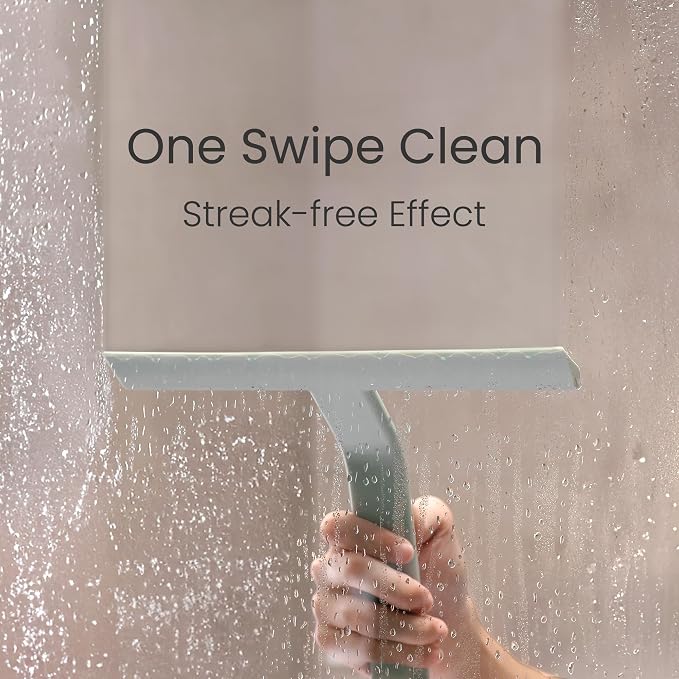 JustHang Shower Squeegee with Built-in Hook, 10-Inch Sage Green | Award-Winning Design, All-One-Piece Soft-Touch Silicone, for Glass Door, Bathroom, Window, Mirror, Tile Wall, Car