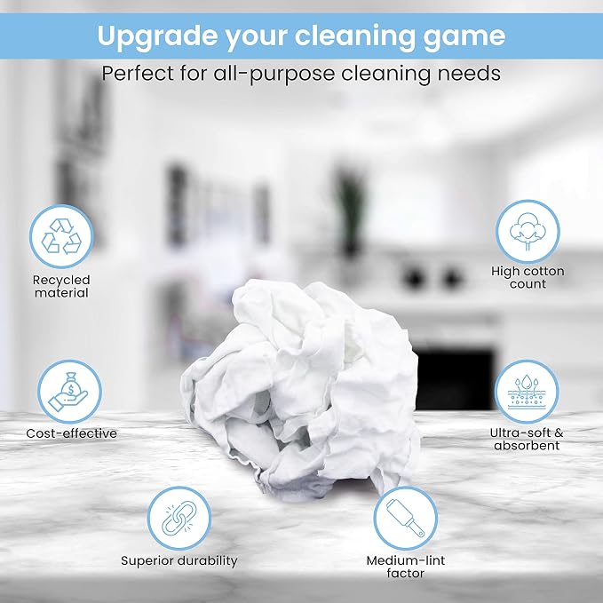 A&A Wiping Cloth Recycled Cut White Flannel Cleaning Rags, 10 Pound Box | Strong & Reusable All-Purpose Towels Perfect for Cleaning and Polishing, Staining, Maintenance, Heavy Spills