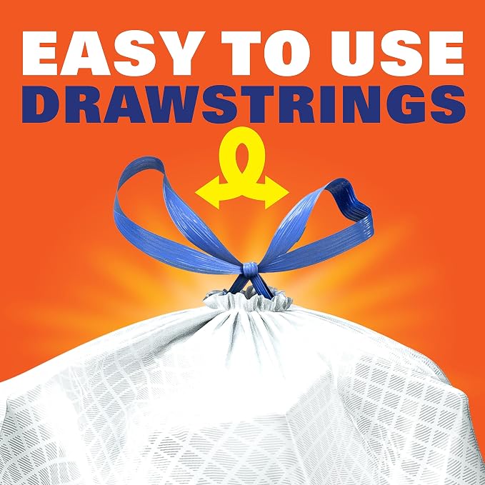 Hefty Ultra Strong 13 Gal Kitchen Trash Bags, White, Fabuloso Lemon, 80ct | 13G Tall White Trash Bags with Drawstrings for Kitchen and Home Use, Resists Leaks, Punctures, Rips, Continuous Odor Control