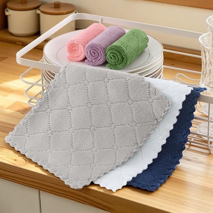 Homaxy Super Soft 12 Pack Coral Velvet Microfiber Dish Cloths, 7" x 9" | Ultra-Absorbent Dishcloths, No Lint, Nonstick Oil, Fast Drying, Microfiber Cleaning Cloth