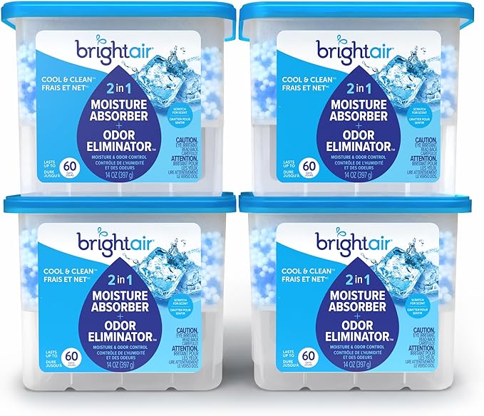 Bright Air, Cool & Clean, 2-in-1 Moisture Absorber & Odor Eliminator, Case of 4, Lasts up to 60 Days Each