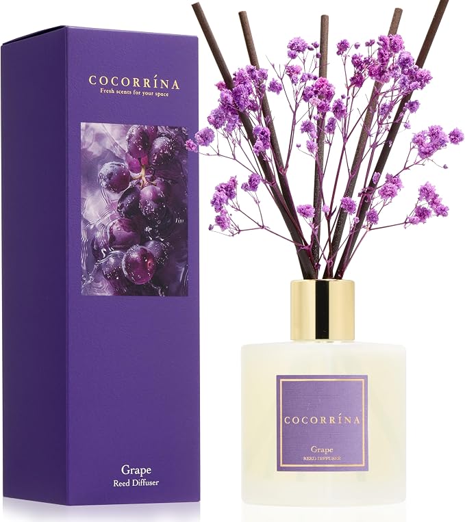 Reed Diffuser - Grape 6.7 fl oz Reed Diffuser with Sticks, Home Bedrrom Bathroom Shelf Decor
