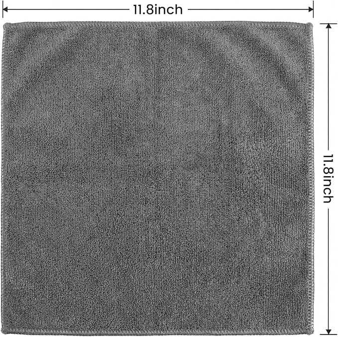 POPCHOSE Microfiber Cleaning Cloth, 12 Pack Super Absorbent Towels for Cars | Lint Free, Streak Free, Soft Towels for Car Detailing, Household, Kitchen, Bath Room, Glass & Tools, Grey