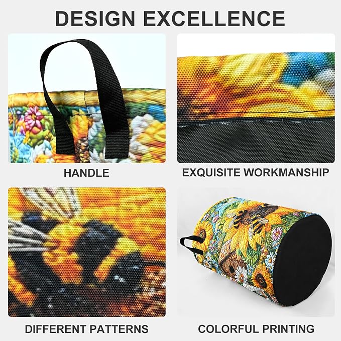 Bee Sunflowers Laundry Basket Foldable Oxford Laundry Hamper With Handle For Room Bathroom Bedroom