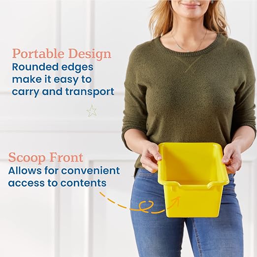 ECR4Kids Scoop Front Storage Bin, Multipurpose Organization, Yellow, 5-Piece | Durable plastic, GREENGUARD Gold Certified, 1.2 gallon capacity, lightweight & nestable, built-in handle, classroom/home use