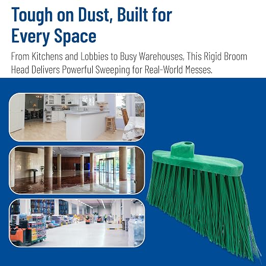 SPARTA Plastic Broom Head, Angled, Un-Flagged for Large Debris Indoor, Outdoor, Home, Restaurant, Lobby, Office, 12 Inches, Green