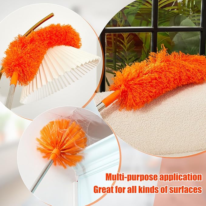 36 Feet High Reach Duster Kit with 2-30 ft Extension Pole High Ceiling Dusting and Window Cleaning Kit with Window Washer & Squeegee, Cobweb Duster, Washable Head for Ceiling Fan