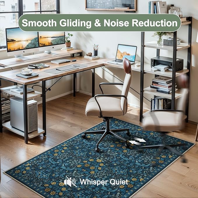 Anidaroel Floral Office Chair Mat for Hardwood Floor, 36"x48" Under Desk Chair Rug for Rolling Chair, Anti-Slip Computer Chair Mat, Low Pile Carpets Protector Mat for Home Office Gaming Room