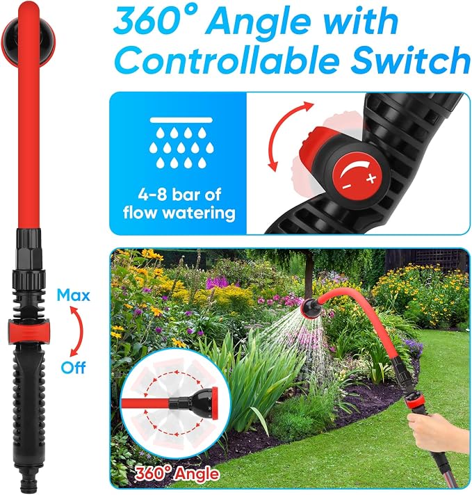 2 in 1 Bendable Watering Wand Heavy Duty for Garden/Car Cleaning | Use with 10 Spray Patterns, 29In Long Hose Nozzle Sprayer, Fits 3/4” Quick Coupling/Garden Hoses