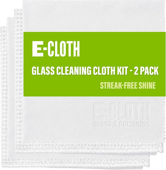 E-Cloth Window and Glass Cleaner Kit, Just Add Water - 2 Kits | Chemical-Free Cleaning - Reusable & Machine Washable Towel, Versatile Use for Mirrors, Cars, & Lenses, Recycled, Colorless