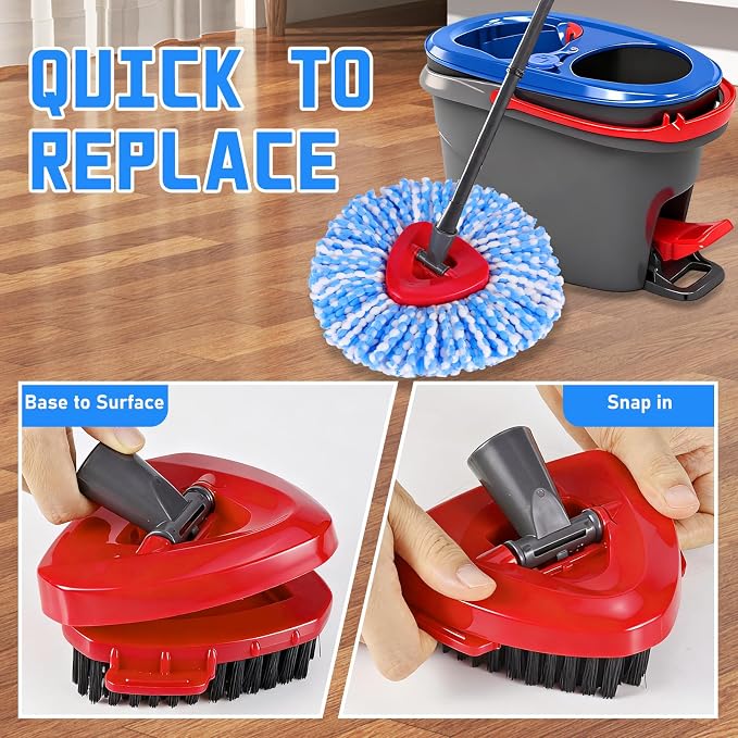 7 Pack Spin Mop Head for O-Ceda RinseClean 2 Tank System, 4 Triangle Microfiber Mop Replacement Refills, 2 Upgraded Scrub Brush & Base Head Deep Clean Mop Head for Home Office Bathroom