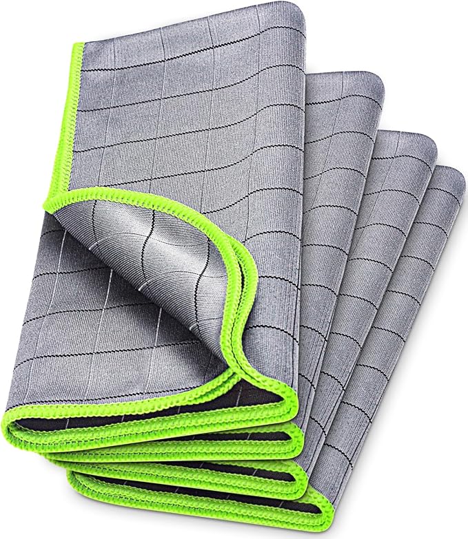 Airlab Microfiber Towels Cars Wash Drying Cleaning Cloth, Light Grey-Green | Carbon Fiber Detailing Glass Window Polishing Lint Free, Streak Free, 20" x 16", Pack of 4