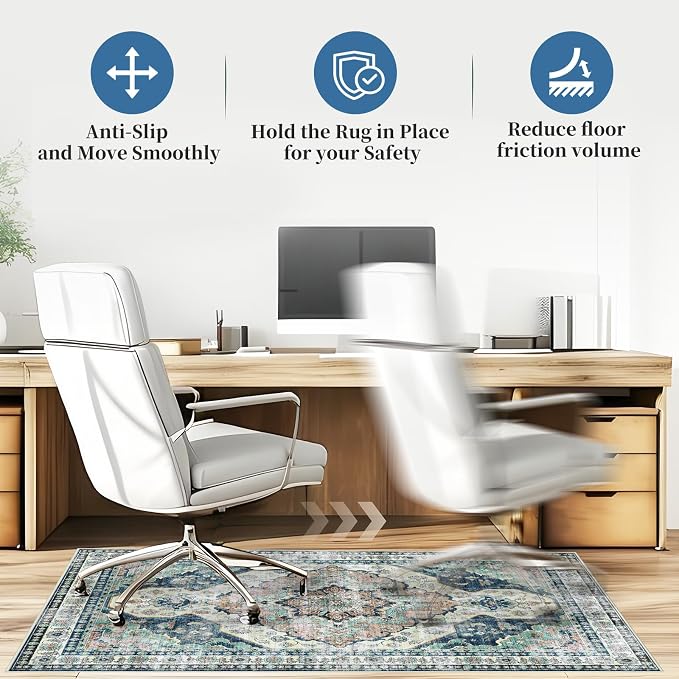 Office Chair Mat for Hardwood Floor&Tile Floor,36"X 48"-Blue Flower | Heavy Duty Desk Chair Mat for Hard Floors,Under Desk Rug for Rolling Computer Chair,Anti Slip,Low Pile Carpet Floor