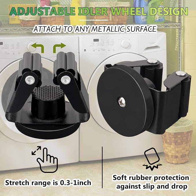 ULIBERMAGNET Magnetic Mop Broom Holder,Heavy Duty Movable Magnetic Broom Holder Rack,Anti-slip Wall Mounted Utility Storage Mop Shovel Hanger for Garage, Kitchen, Laundry, Garden(8 Pack/Black)