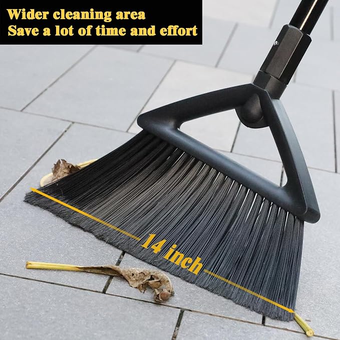 Heavy Duty Commercial Broom,Upgraded Angle Brooms for Sweeping Indoor and Outdoor,Perfect Black Broom of Kitchen,Garage