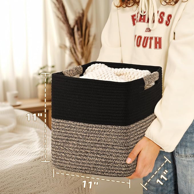 11 Inch Storage Cubes, 6 Pack Cube Storage Bins for Organizing, Cotton Rope Woven Baskets for Shelves, Bathroom, Kids Room, Closets, Baby Nursery