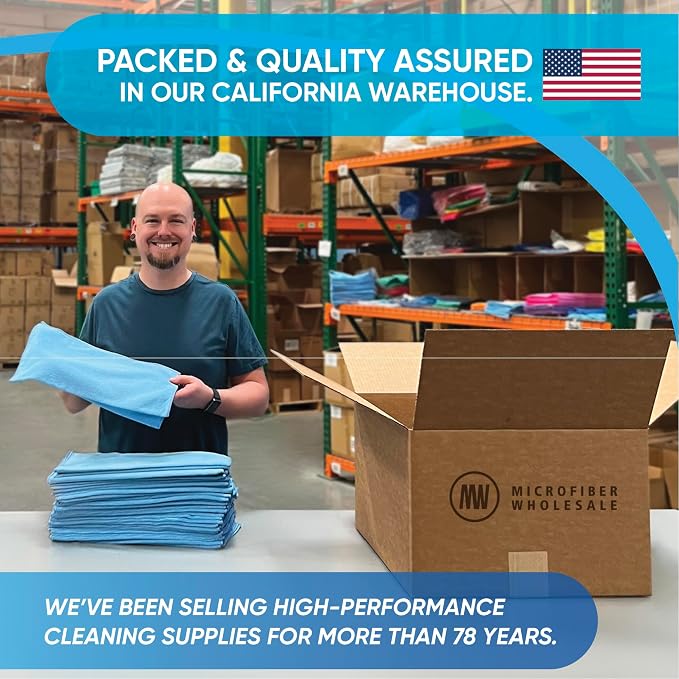 Microfiber Wholesale - 16"x16" 50 Pack Microfiber Cleaning Cloths, All-Purpose Shop Rags for Janitorial, Auto Detailing, Restaurants & Home Use — Reusable, Machine Washable (Yellow)