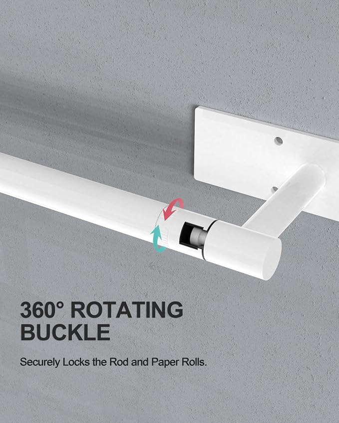 White Paper Towel Holder Under Cabinet Self Adhesive or Wall Mount | 304 Stainless Steel Post Pivoting Design No Drilling for Kitchen, Bathroom Waterproof & Rustproof, Square Base