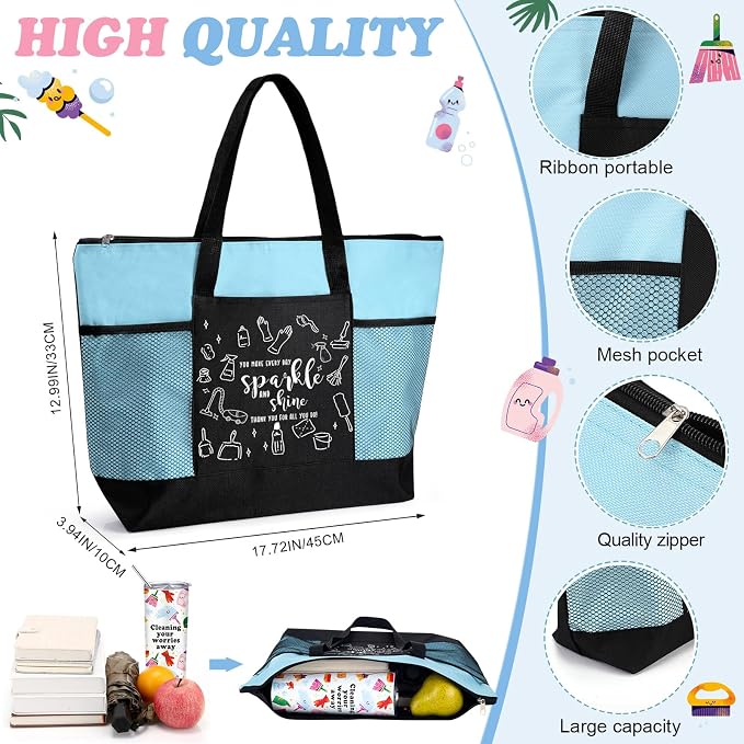 Sieral Housekeeping EVS Week Appreciation Gift, Housekeeper, Sky Blue | Insulated Tumbler 20oz & Large Tote Bag Set for Women Custodian School Healthcare Cleaning Crew House Cleaner Maid Janitor