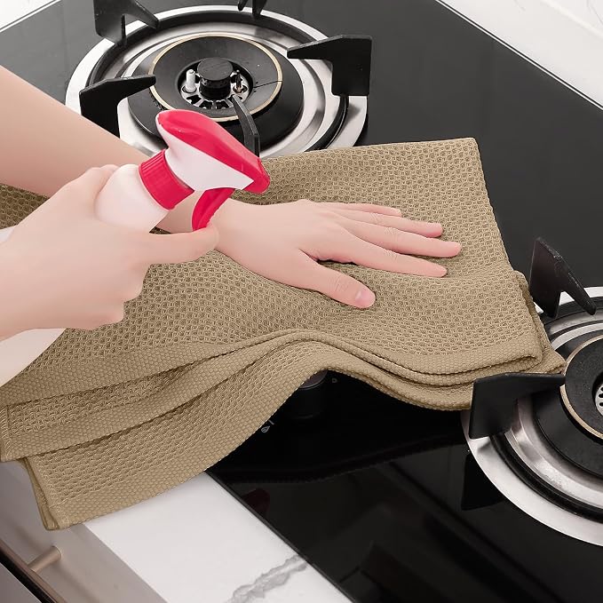 Homaxy 100% Cotton Oversized Waffle Weave Kitchen Towels 4-Pack, Tan | 20 x 28 Inches, Ultra Soft Absorbent Dish Towels, Quick Drying Large Cleaning Towels