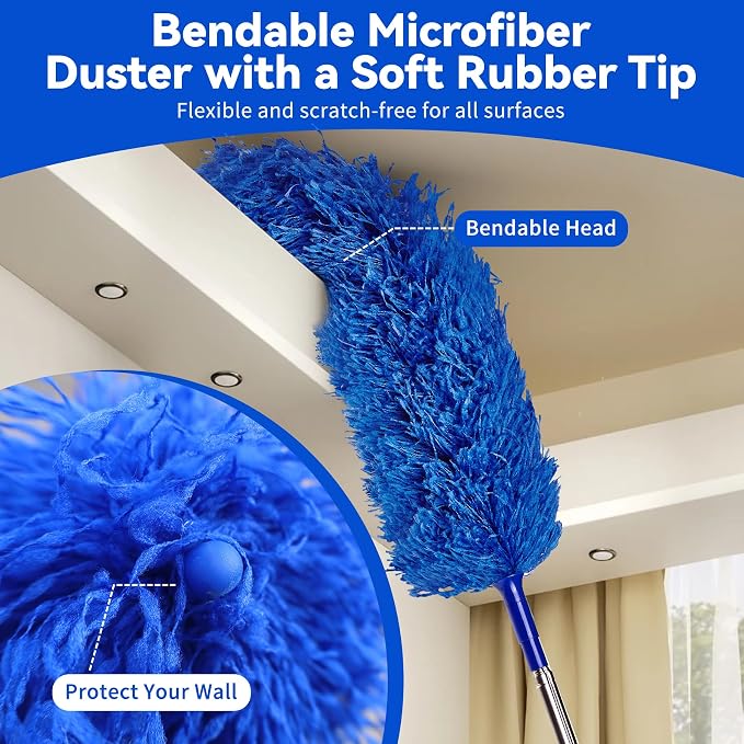 Duster with Extension Pole, 5 in 1 Cleaning Kit with Microfiber Dusters | Long Dusters for Cleaning High Ceilings, Cobweb Duster for Fan and Blinds, Feather Dusters Kit for Furniture Indoor Use