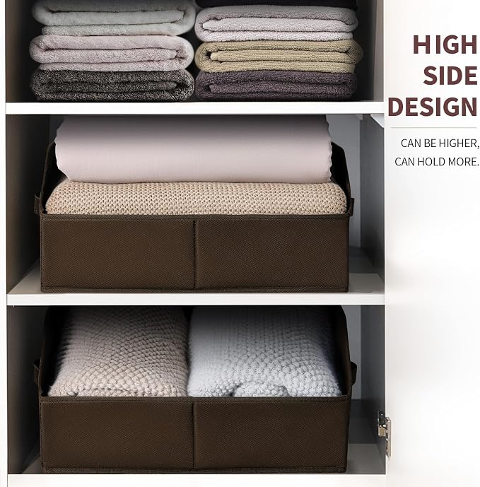 Clothes Organizers and Storage - Fabric Cube Bins with Handles, Storage Baskets for Shelves, Trapezoid Collapsible Boxes for Home, Dorm, Office, 10 Pack, Brown