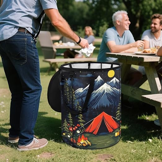 Outdoor Trash Can with Lid 20+ Gallon Collapsable Trash Can Camping Large Capacity Design Garbage Bags for Rv, Backyard, Picnic Tent and Mountain Printed