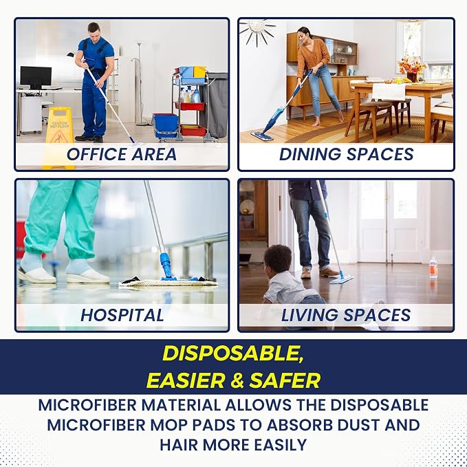 24-Pack Disposable Microfiber Pads for 16-18" Flat Mop, for Bona/Rubbermaid | Wet & Dry Dusting Refills for 16-18 Inch Hook & Loop System Mops – Compatible with Bona, Rubbermaid, Turbo & Norwex