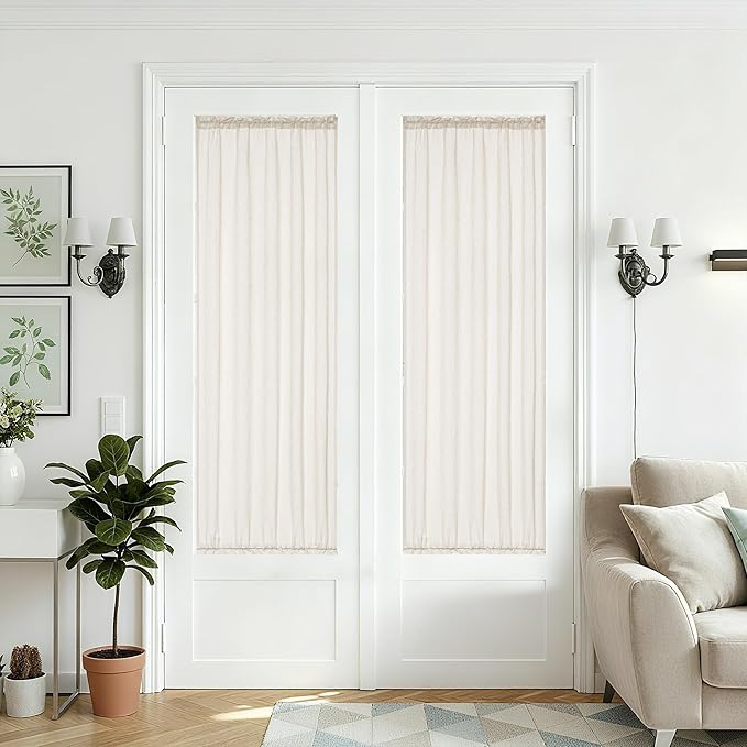 Beige 2 Panels 25 x 68 Inch Sidelight Curtain for Front Door Privacy | Semi Sheer Light Filtering, Boho Natural, Linen Textured Curtains, Dual Rod Pocket, for Bedroom Patio Door Window, W25xL68