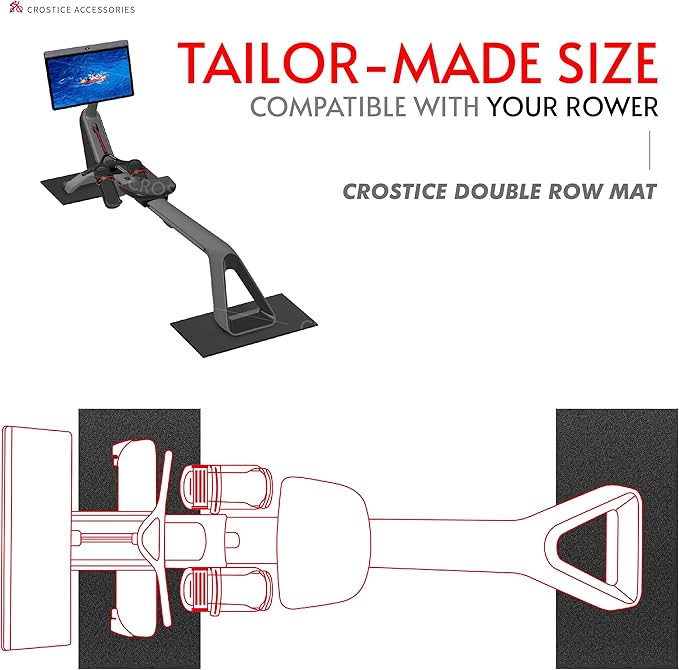 2-Piece Rowing Machine Mat Compatible with Peloton Row & Concept2 | 11.8 x 30 in x 2, 6mm rower mats, with waterproof cushioning, tailored for hardwood and carpet, easy-clean