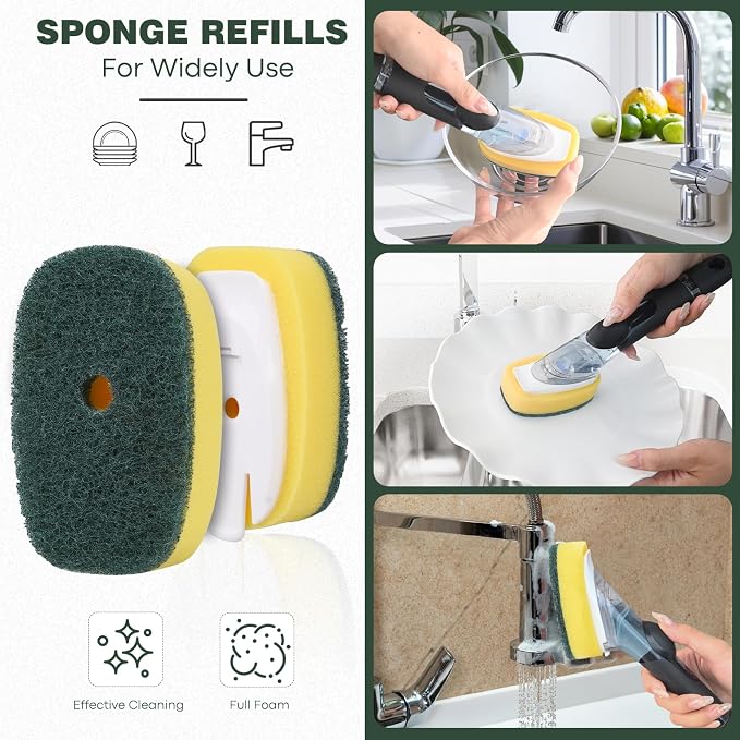 Sponge Brush Refills for OXO Soap Dispensing Dish Brush | 4 Pack Dish Cleaning Soap Dispensing Head Replacement for Scrubber（green）