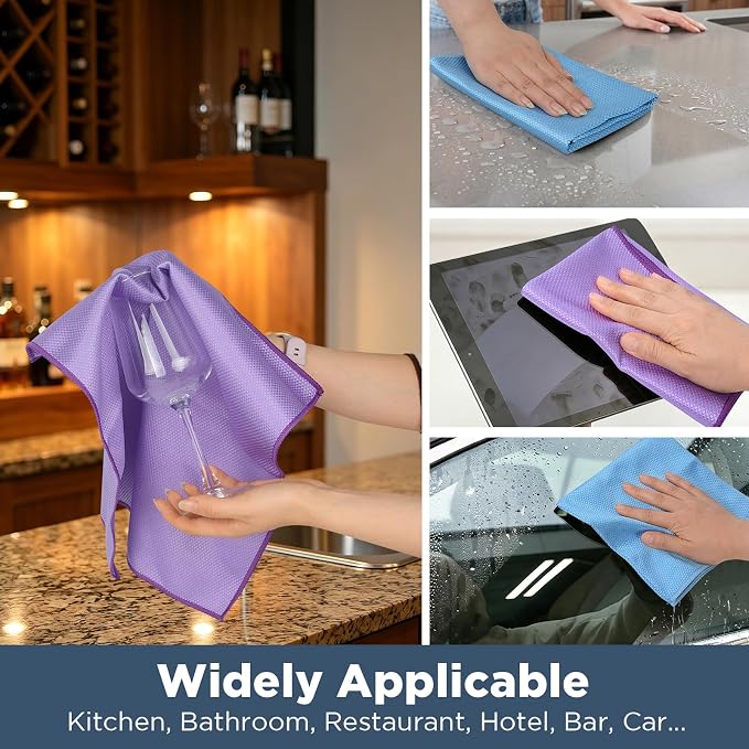 SINLAND Microfiber Glass Polishing Cleaning Cloths, 16x16In, 6Pack | Fish Scale Cloth, Wipes for Window, Car Windows, Mirrors, Eyeglass, Lens and Stainless Steel, Lint Free, Streak Free,