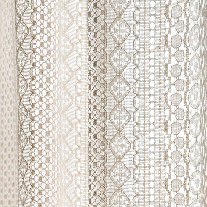 Sutuo Home Boho Sheer Curtain 108 Inches Long, Crochet Lace with Bohemian Hollow Knitted Handmade Tassels,Vintage Farmhouse Window Treatment for Bedroom, Rod Pocket, 1 Panel 59" W x 108" L, Beige